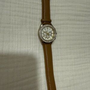 Charming Charlie Brown Leather Strap Crystal Bezel Watch